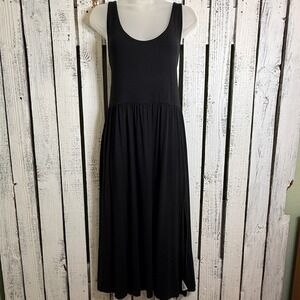 A New Day Black Sleeveless Maxi Dress Pockets Side Slits XL Knit Flattering Fit